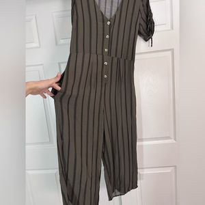 Green + Black Pinstripe Jumpsuit